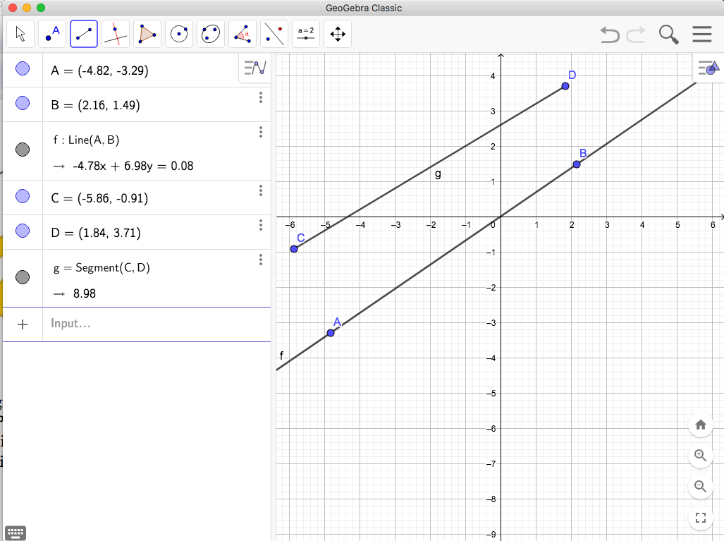 Drawing lines and segments with Geogebra