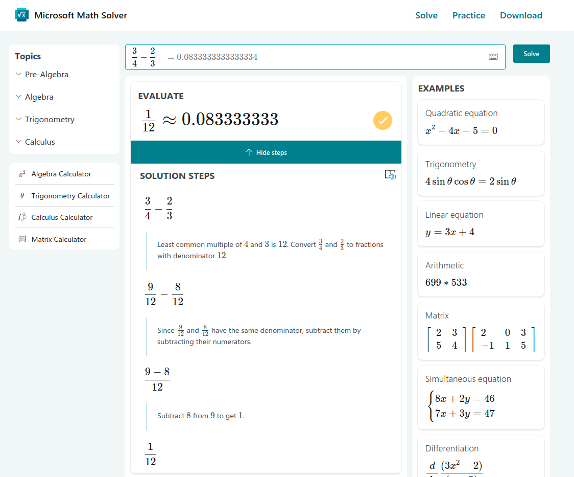 Microsoft Math Solver