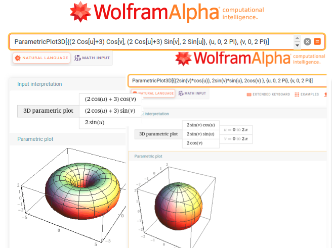 Plotting a torus and a sphere with WolframAlpha