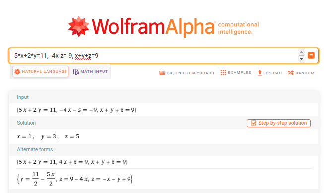 Wolfram|Alpha is capable of solving a wide variety of systems of equations.