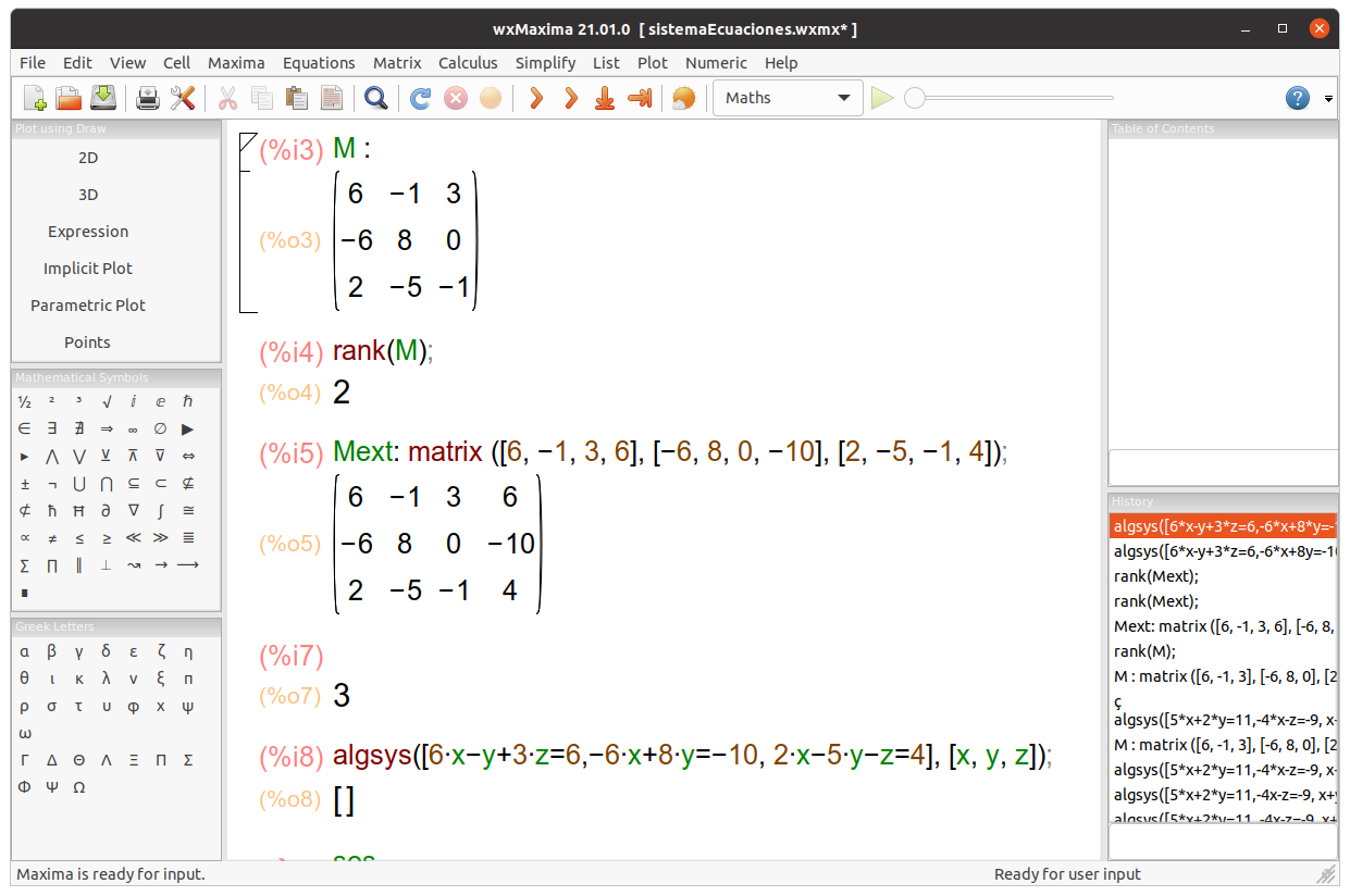 Solve a system of equations using Maxima