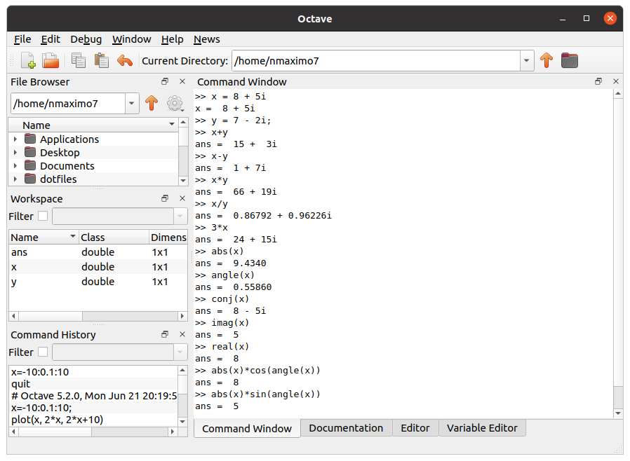 Complex numbers in Octave