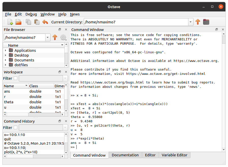 Complex numbers in Octave