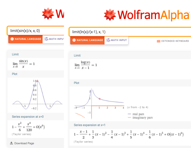 L’Hôpital’s rule in WolframAlpha