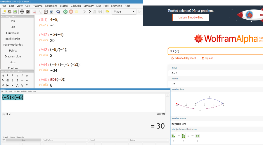 Qalculate!, Maxima, Google, and WolframAlpha can perform computations with integers