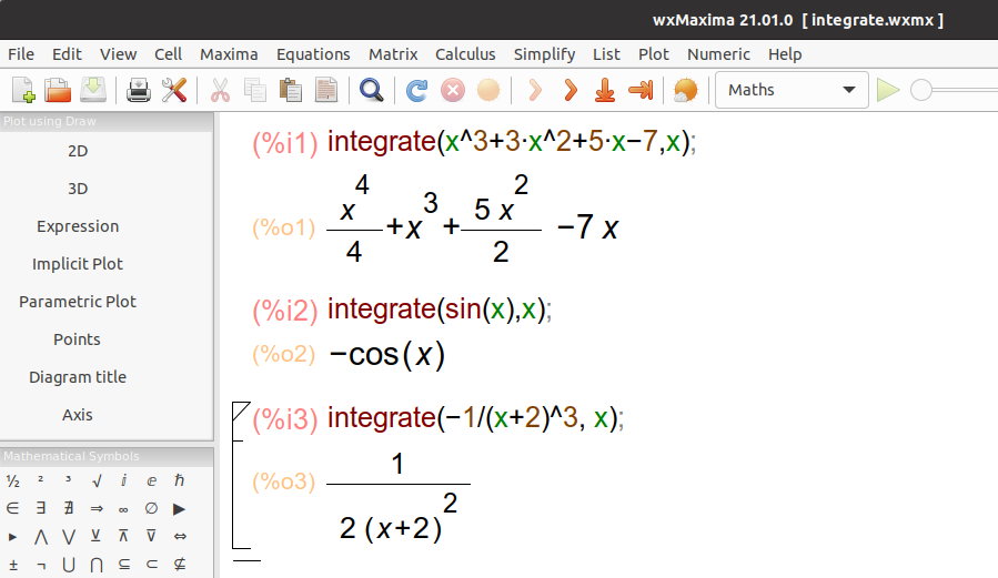 Integrals in Maxima