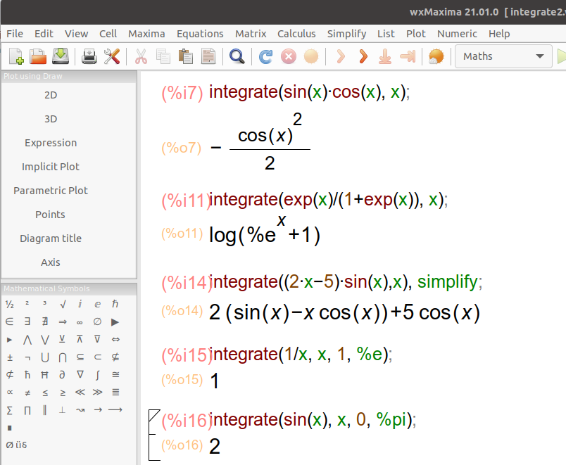 Math exercises on integral of a function.