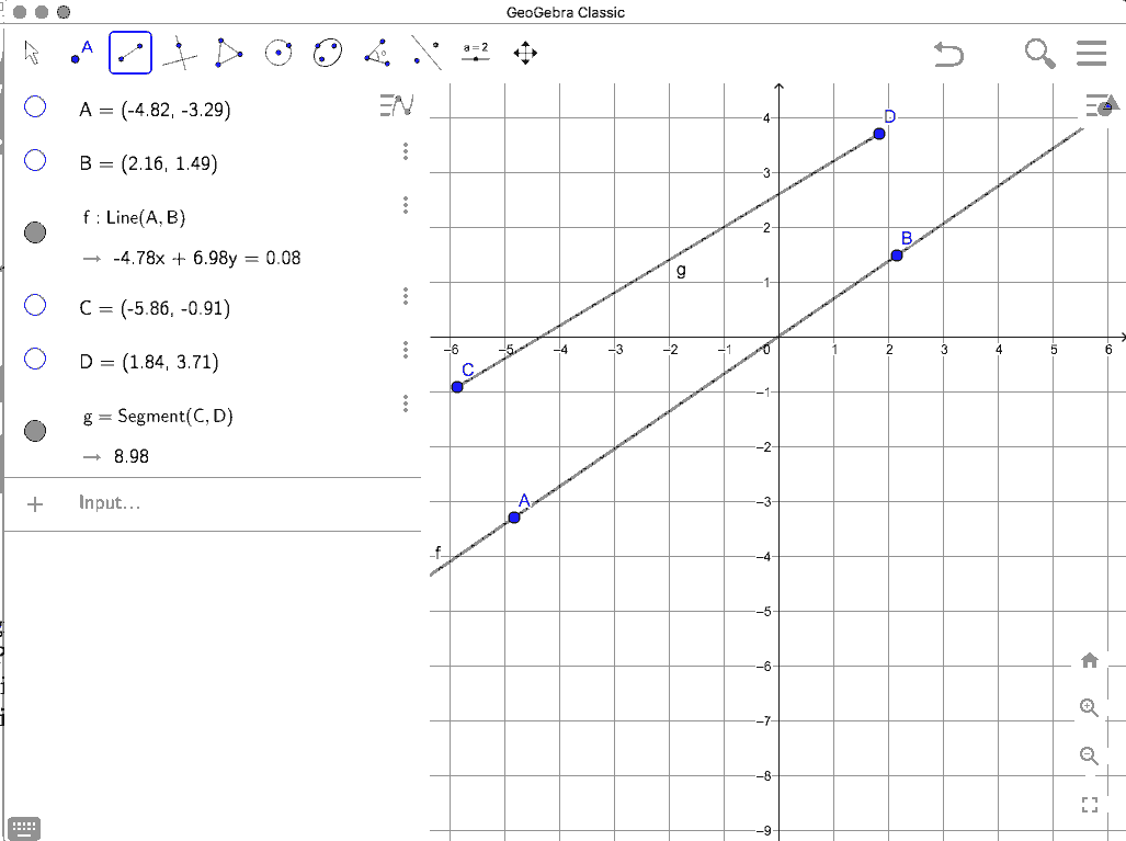Drawing lines and segments with Geogebra