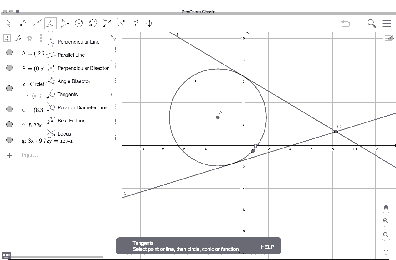 Tangent lines to our circle