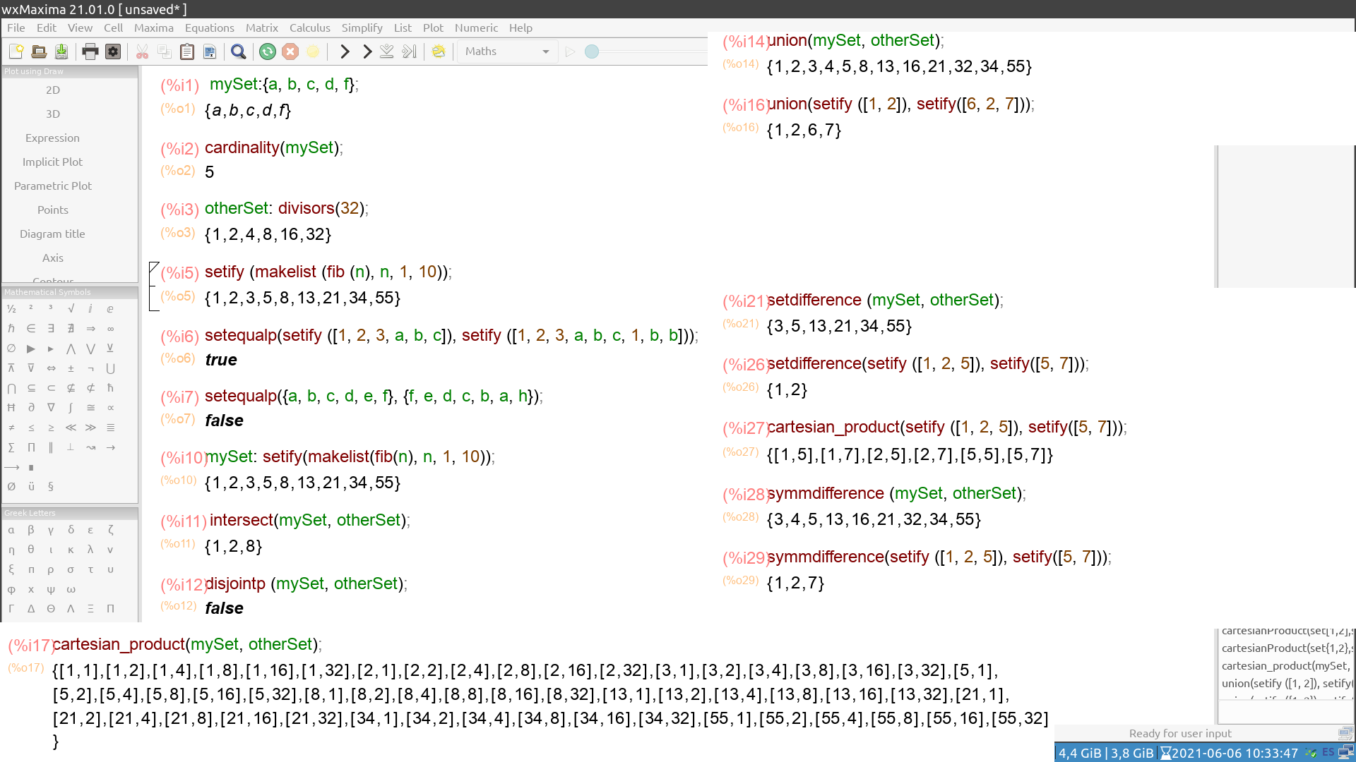 Working with sets in Maxima