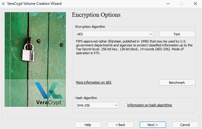 VeraCrypt. Encryption options.