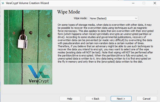 VeraCrypt. Wipe Mode.