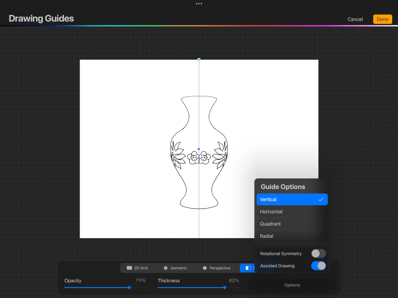 Draw with vertical symmetry