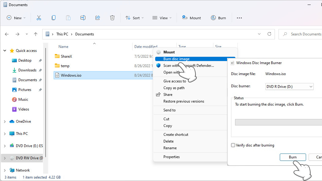 Burn ISO images to CD/DVD/Blue Ray in Windows