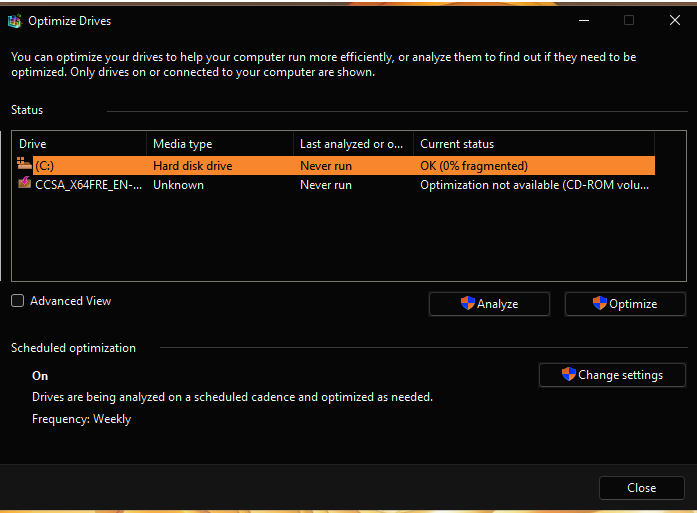 Defragment and Optimize Drives