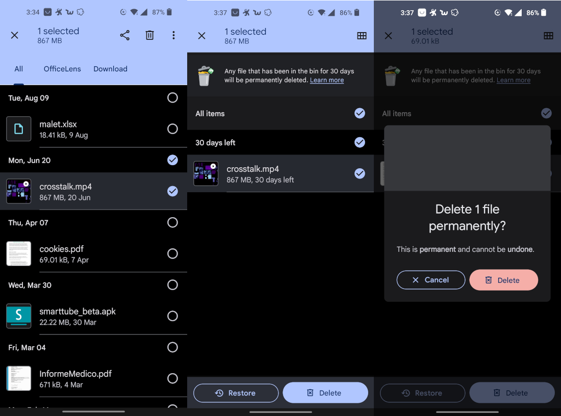 Delete Android files