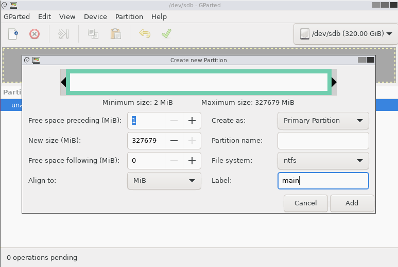 GParted, Create new partitions