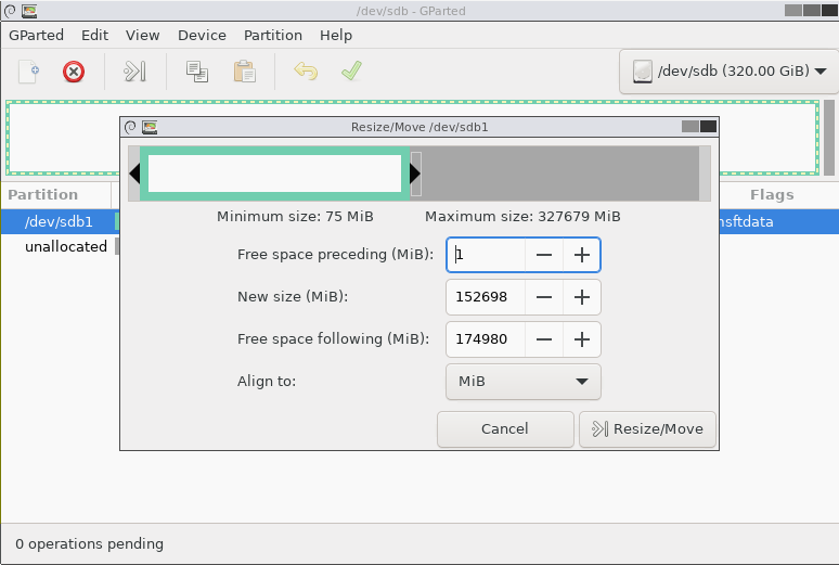 GParted, Resizing partitions