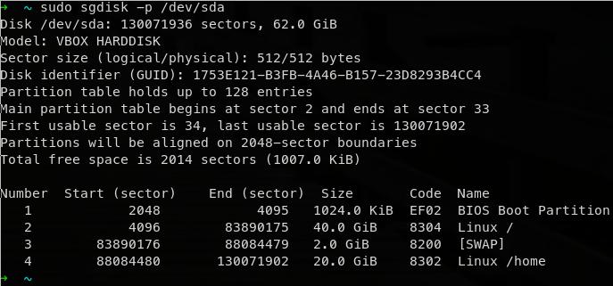 Print the partition table