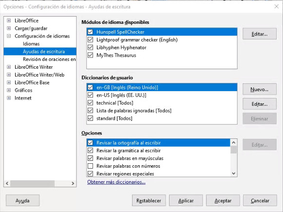 Corrector ortográfico en LibreOffice